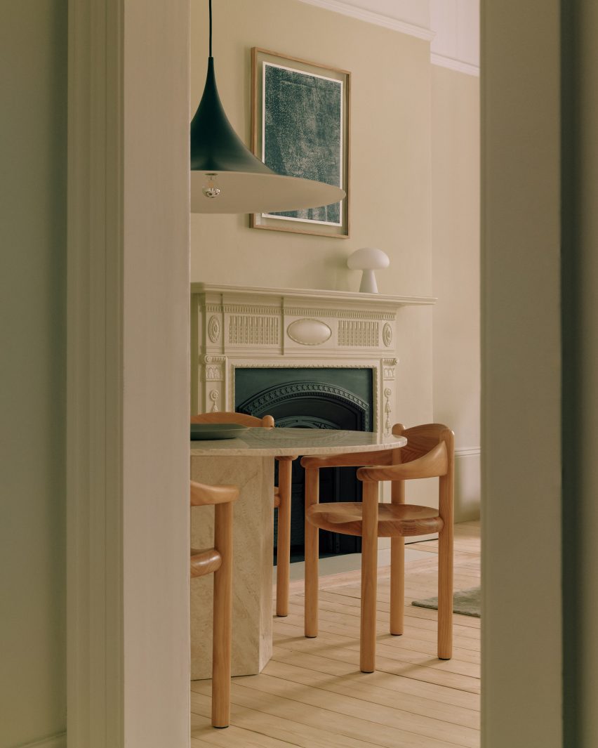 First floor of Gubi House London with pale green walls