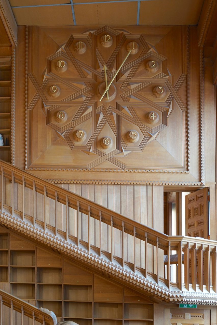 Monumental wall clock inside library