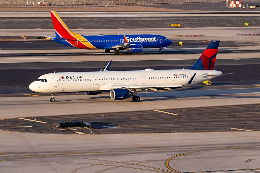 delta air lines and southwest airlines planes