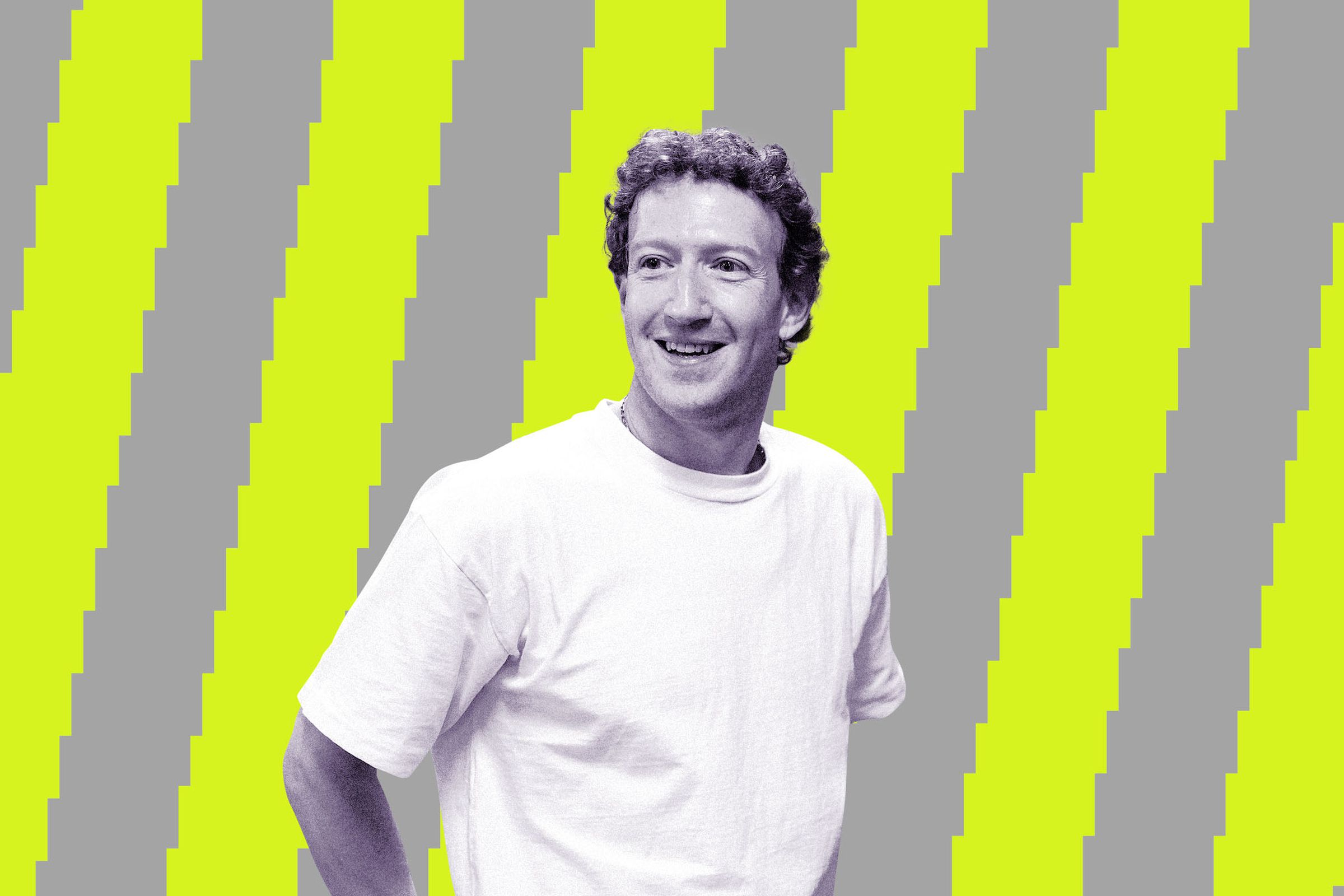 Graphic collage of Mark Zuckerberg.