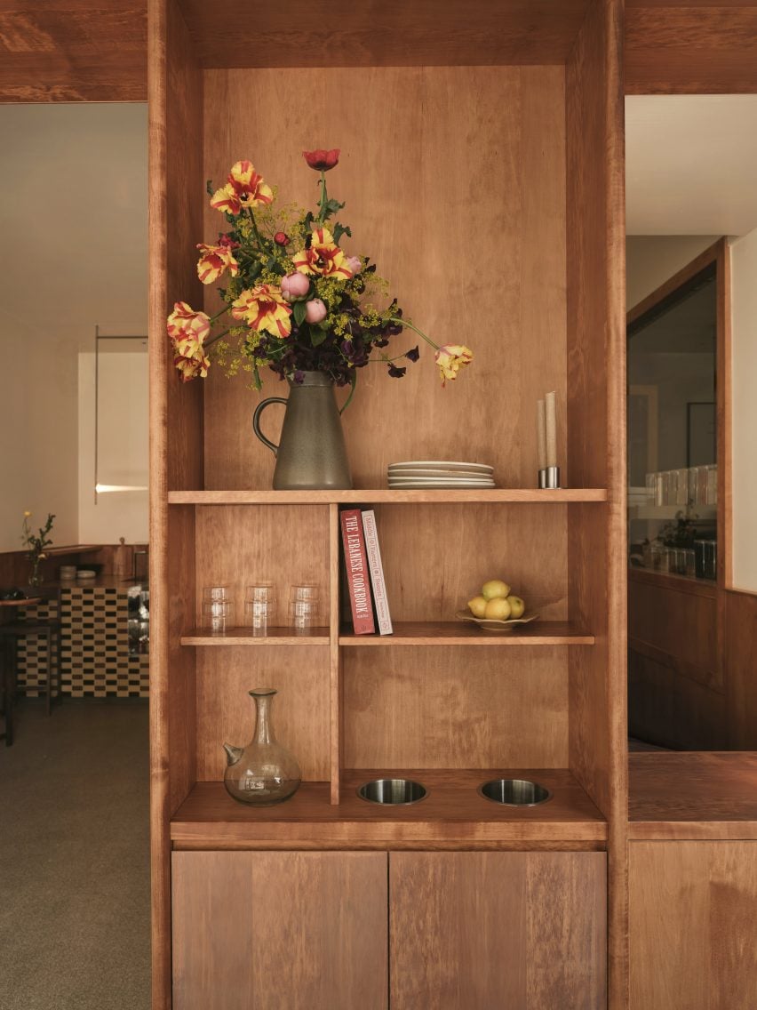 Wooden shelving Common Breads bakery by MA Studio