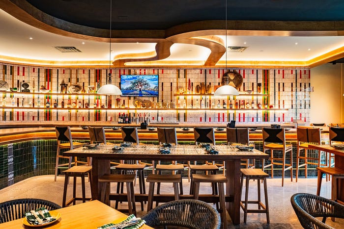 Interior view of the bar and high top tables