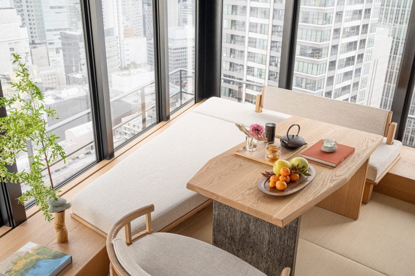 Tatami seating area in a high rise building