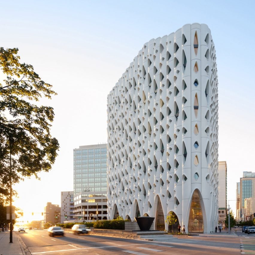 White building covered in windows