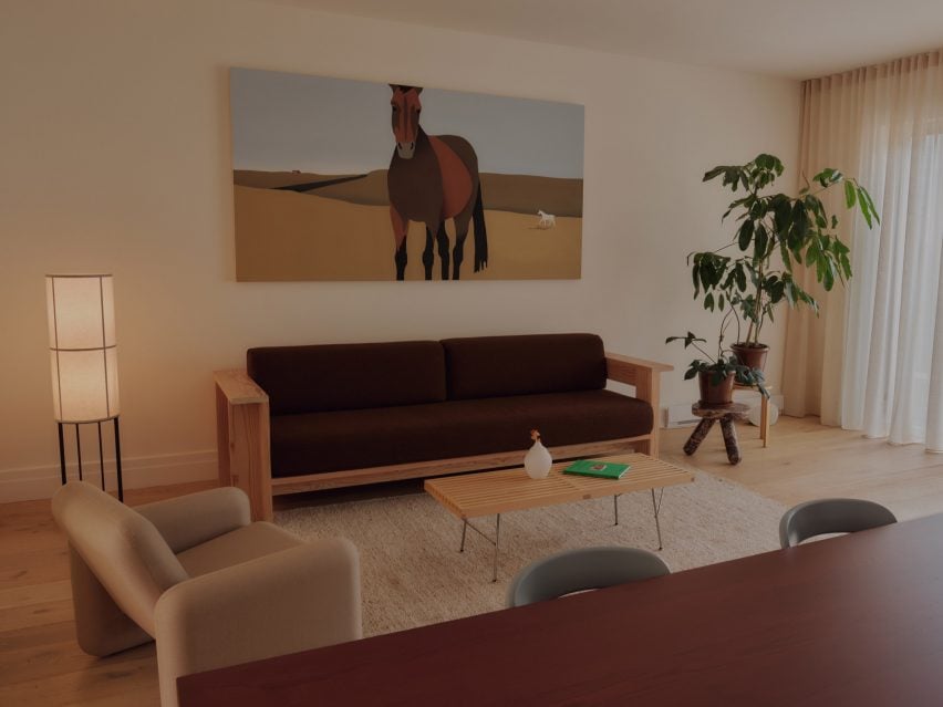 Wooden sofa in Wedge House, Canada