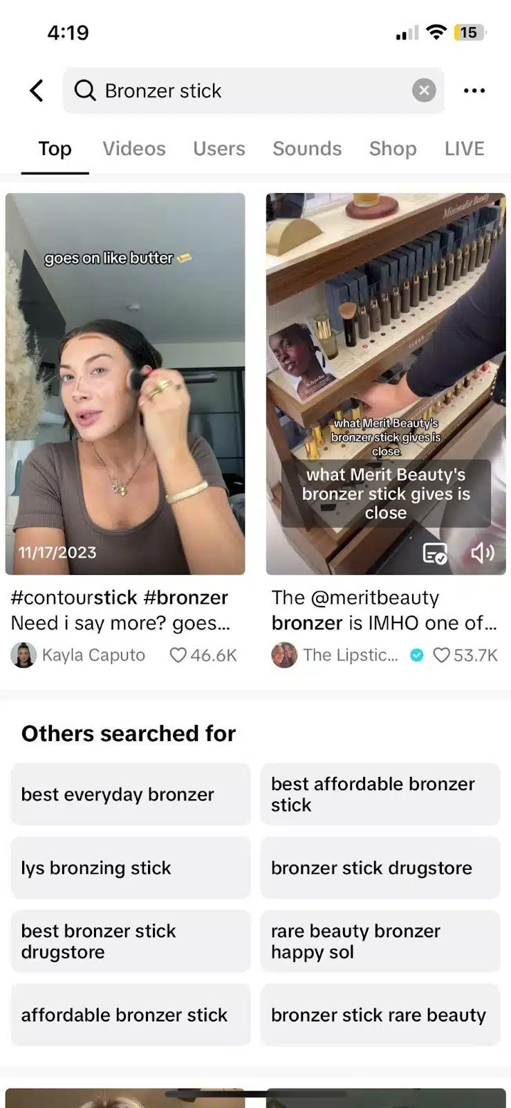 TikTok search bar for keyword rankings