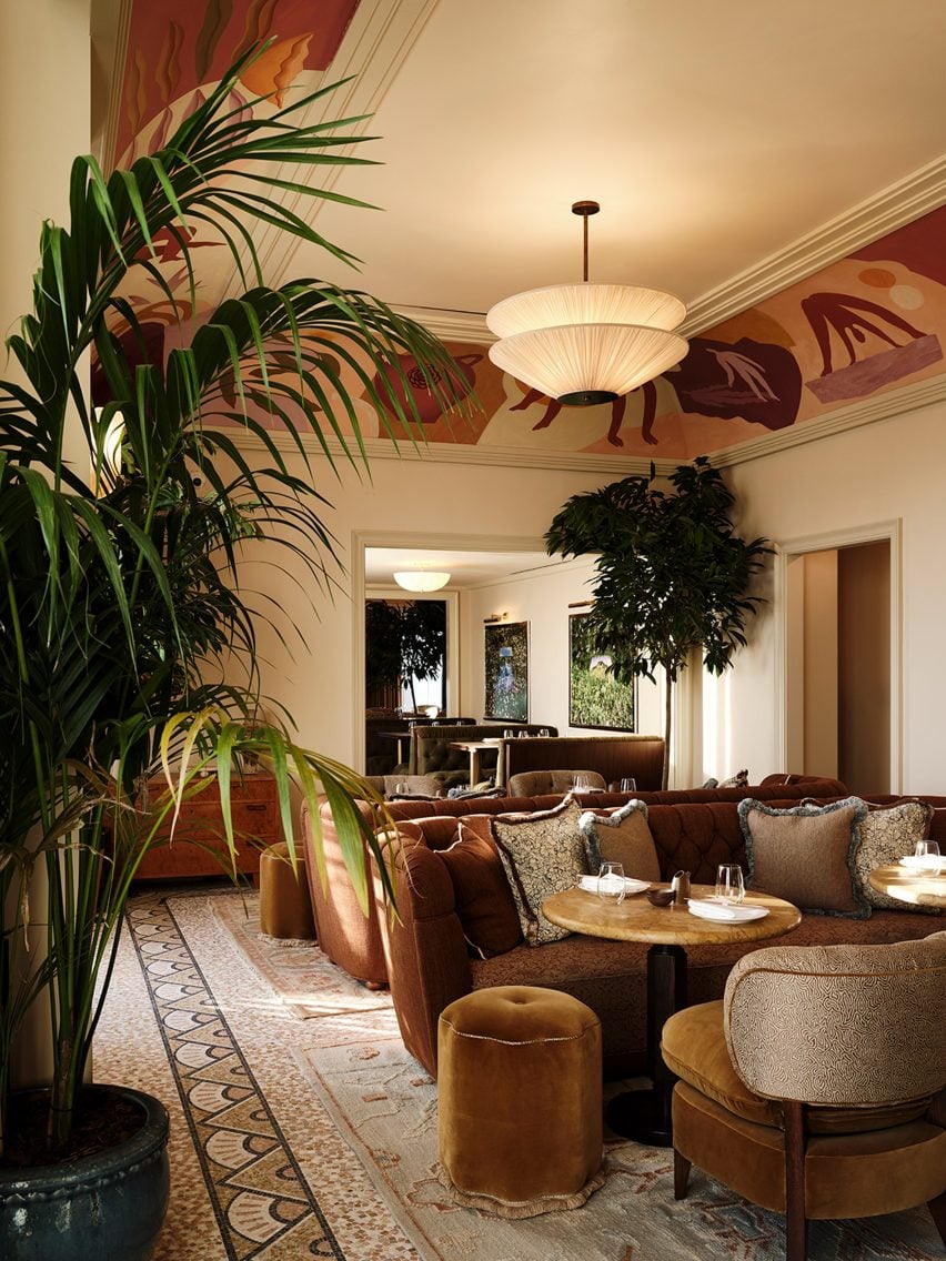 Restaurant decorated in a bright, sunny palette