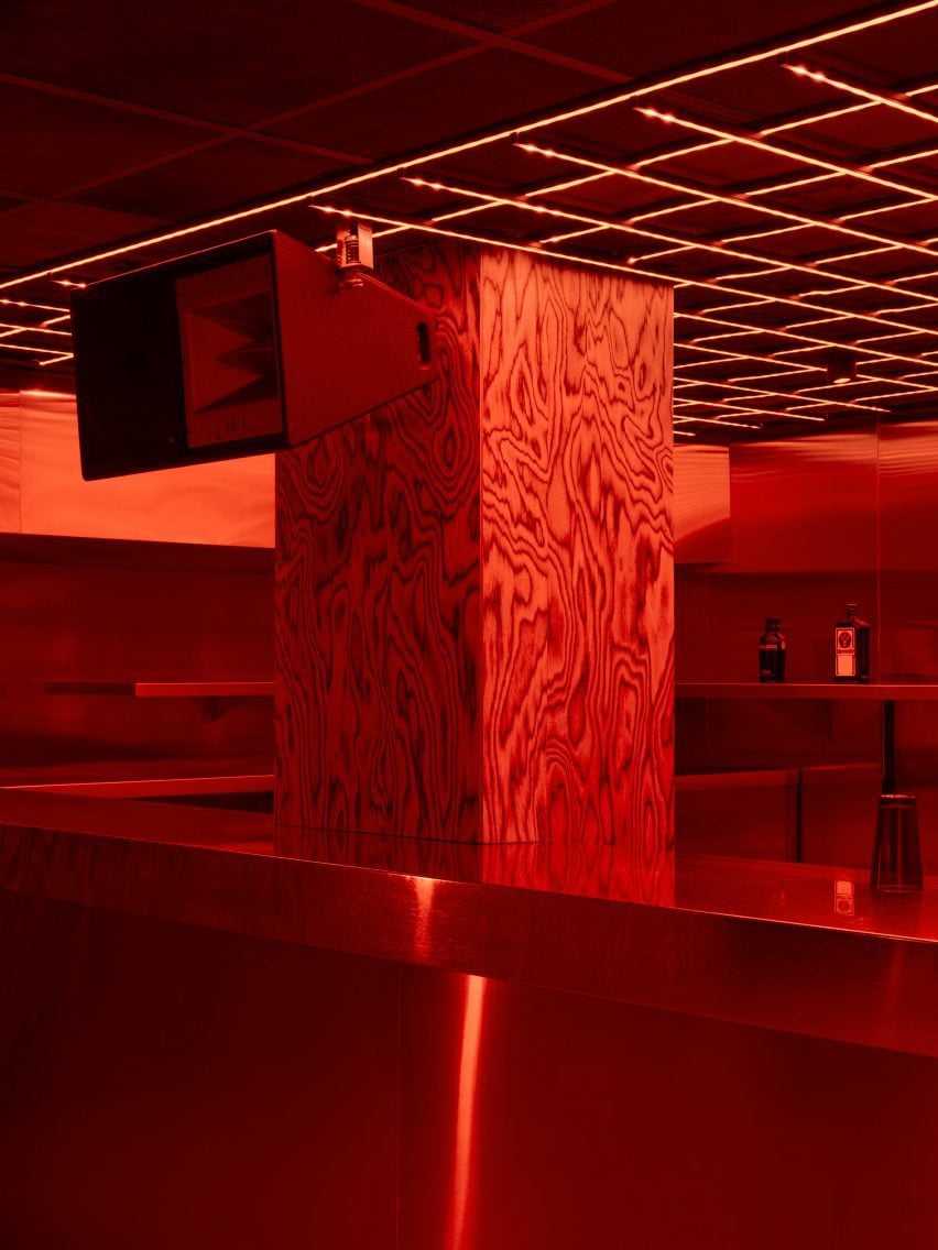 Red-lit nightclub interior