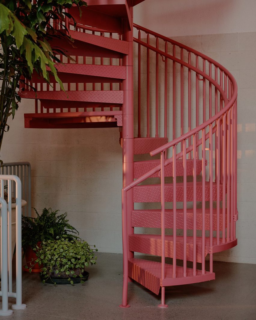 Pink spiral staircase
