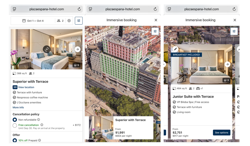 mirai 3D booking engine contextualizes room price