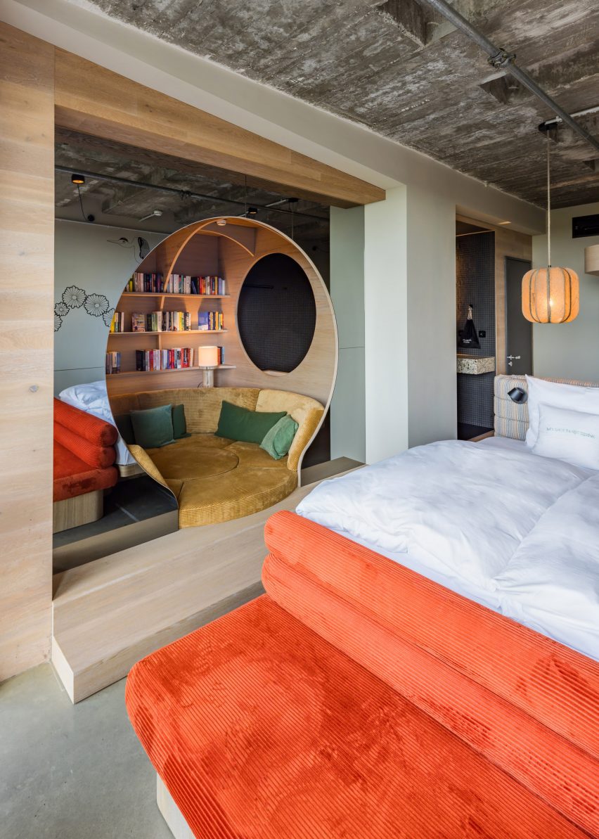 Bed and reading nook in 25hours Hotel Bikini Berlin