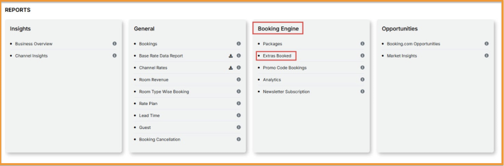 SwiftBook - Reports - Extras Booked