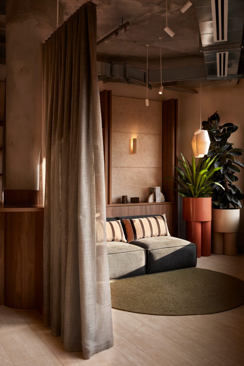 Reading area with curtain in Forum co-working at Sixty-five Dover in Cremorne, Melbourne, by Foolscap Studio