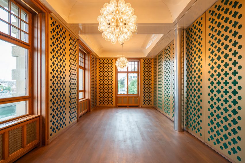 Patterned interior of the Les Trois Rois renovation in Basel