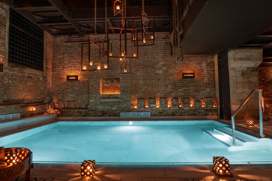 AIRE Ancient Baths Tribeca new york manhattan thermal plunge pools saunas salt water high density bath candlelights