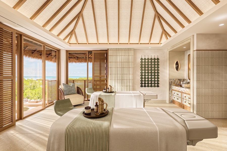Four Seasons Resort Mauritius at Anahita massage beds spa exposed beams