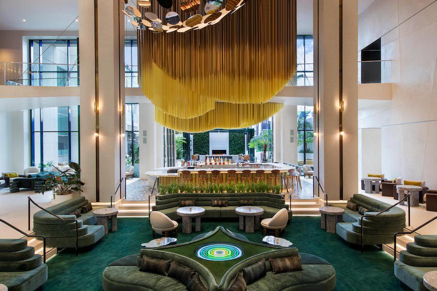 w hollywood living room conversation pit lounge green velvet seating