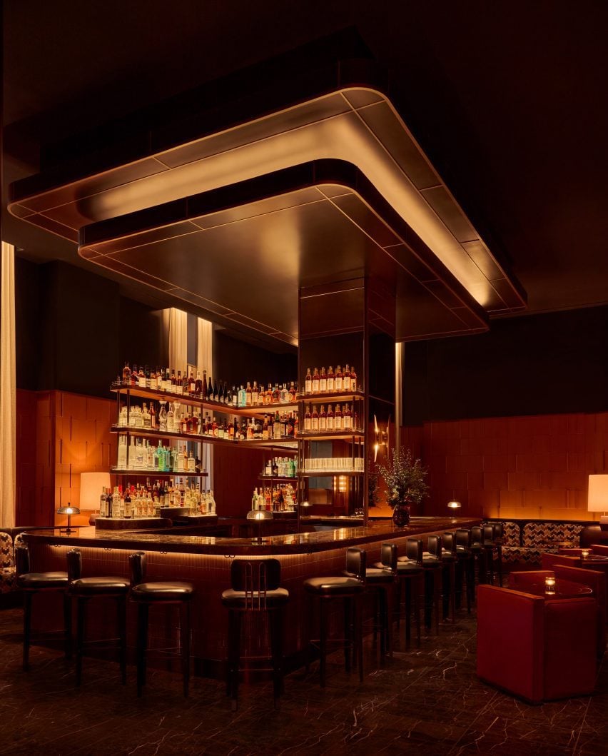 Bar area marble flooring and leather walls