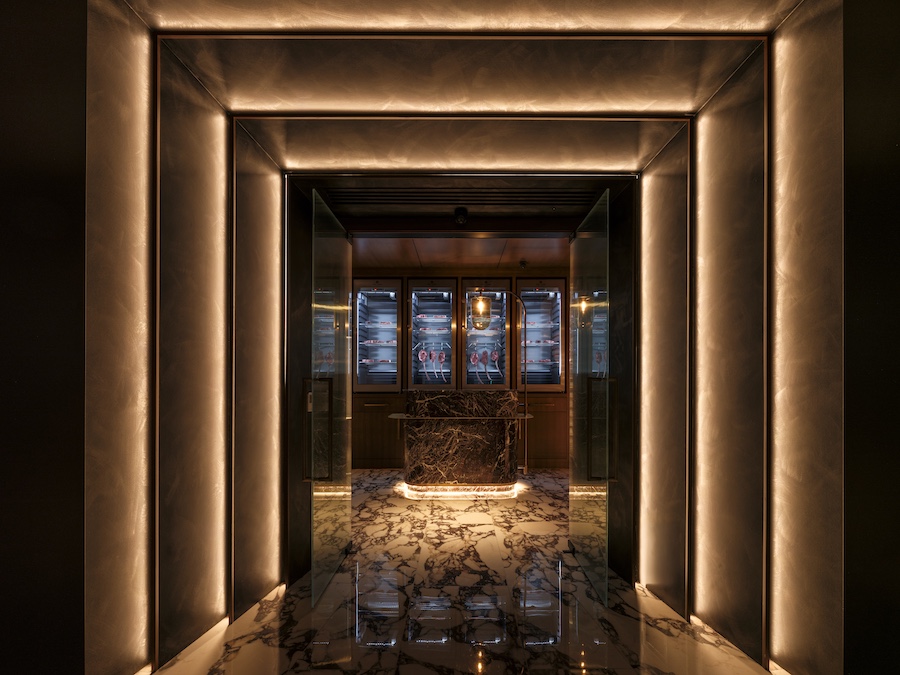 1587 Prime steakhouse Patrick Mahomes and Travis Kelce nfl football kansas city entryway tunnel marble reception host stand