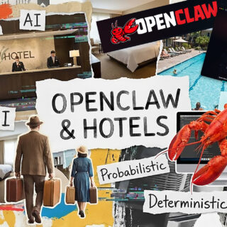 collage of various hotel and IT elements with text about Openclaw & Hotels
