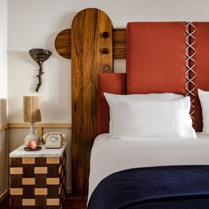 Dorothée Meilichzon designs Alpine hotel interiors with giant ski bed heads