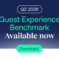 Promotional banner: Q2 2026 Guest Experience Benchmark is available now, with a bright green Download button at the bottom.