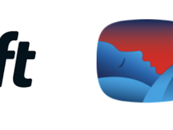 Brand logo: the word 'soft' followed by a rounded-square app icon with a red-to-blue gradient and abstract blue hills/waves.