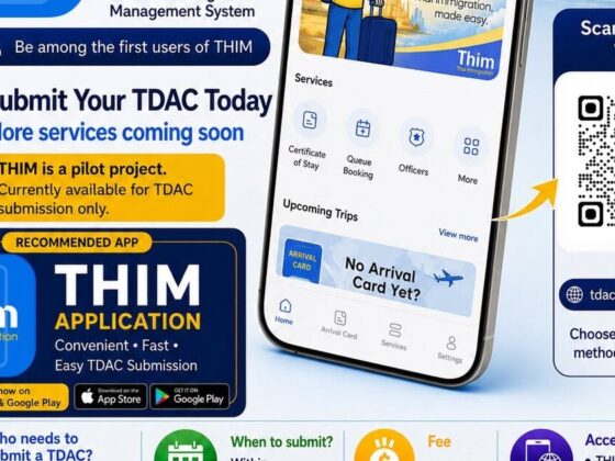Infographic promoting the THIM app for TDAC submissions, highlighting online submission and QR code access option.