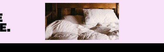 Banner ad on a pink background with bold slogans left ('Room revenue is your baseline') and right ('Not your business model'), a centered photo of an unmade bed, and a black bottom bar showing the MEWS logo and a 'Get the metrics that matter guide' callout.