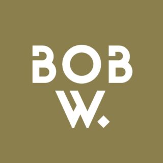 Brand logo: white 'BOB' above a stylized 'W' and diamond on an olive background.