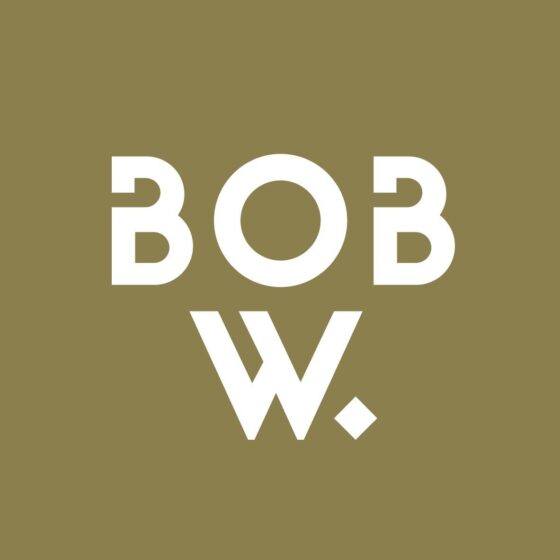 Brand logo: white 'BOB' above a stylized 'W' and diamond on an olive background.