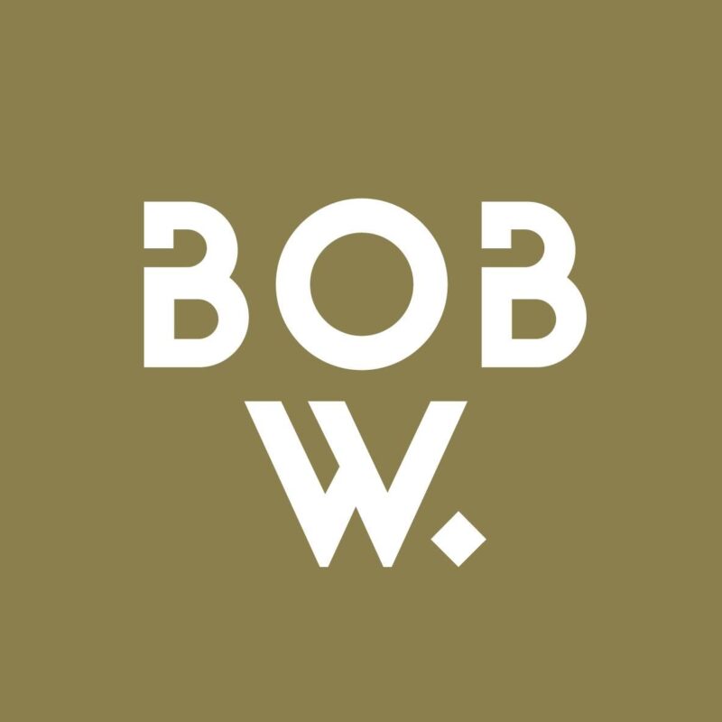 Brand logo: white 'BOB' above a stylized 'W' and diamond on an olive background.