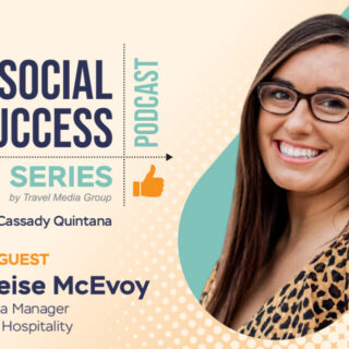 Promotional banner for the Social Success Series podcast featuring host Cassady Quintana and guest Anneleise McEvoy, with Suite Spot Live logo.