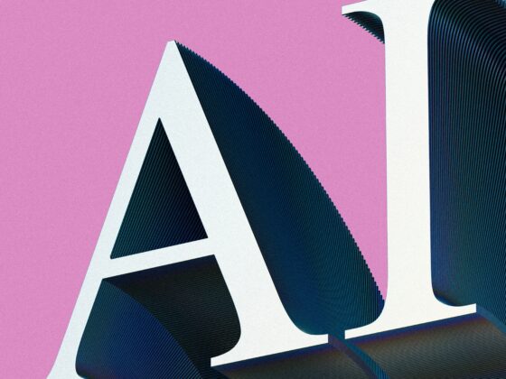 Abstract geometric composition with white angular frames and dark, ribbed curves on a pink background.