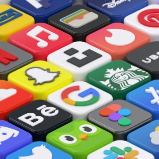 Colorful collage of social media icons arranged as rounded cubes for a vibrant app mosaic claim to connectivity.