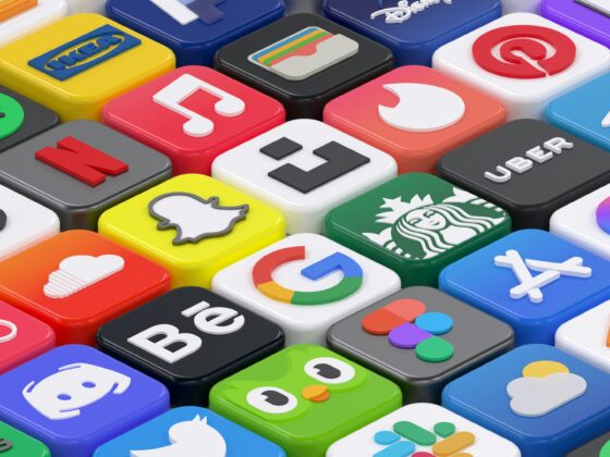 Colorful collage of social media icons arranged as rounded cubes for a vibrant app mosaic claim to connectivity.