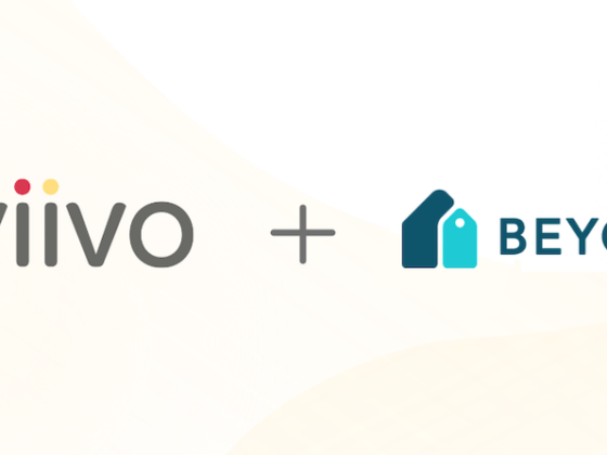 eviivo logo plus Beyond logo, signaling a partnership between the two brands on a pale abstract background