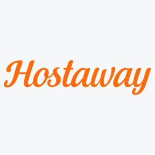 Hostaway logo in orange cursive on a light gray background.