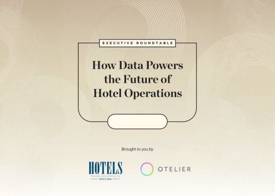 Executive Roundtable banner: 'How Data Powers the Future of Hotel Operations' with Hotels and Otelier logos.