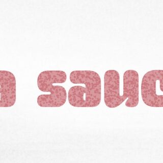 Close-up of a tall cheeseburger with sesame bun, cheese, and sauce on the left, pink 'a sauce' text on a white background.