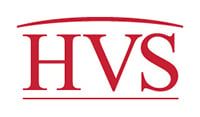 HVS logo: red letters 'HVS' with red curved lines above and below