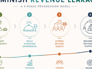 Four-phase progression: Curate what exists; Build signature experiences; Extend beyond guests; Become the destination platform.