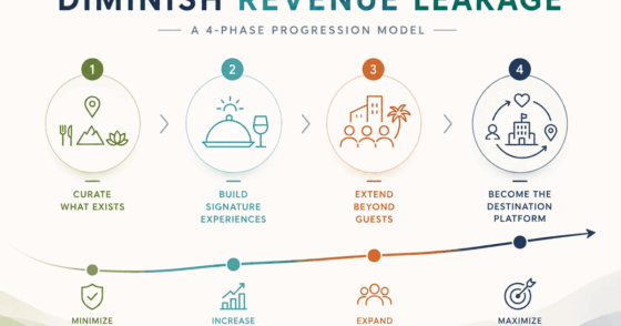 Four-phase progression: Curate what exists; Build signature experiences; Extend beyond guests; Become the destination platform.