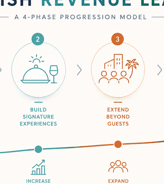 Four-phase progression: Curate what exists; Build signature experiences; Extend beyond guests; Become the destination platform.
