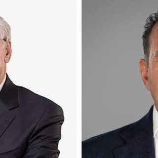 Side-by-side headshots of two men in business attire: left, an older man with glasses in a dark suit; right, a man with dark hair in a dark blazer.