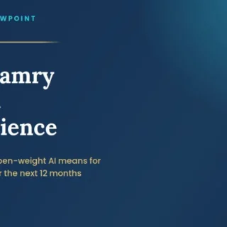 The Camry Guest Experience—What cheap open-weight AI means for hospitality over the next 12 months (blue gradient hero image).