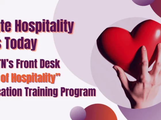 Promotional banner for KTN's Front Desk 'Heart of Hospitality' Certification Training Program, encouraging elevating hospitality skills today.