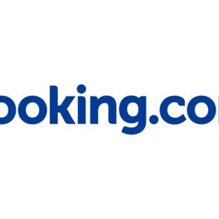 Booking.com logo in bold blue on a white background