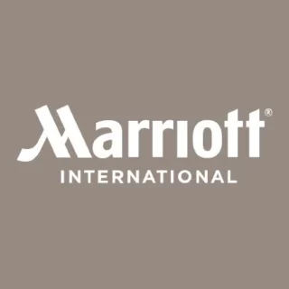 Marriott International logo on a taupe/brown background
