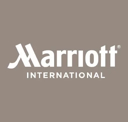 Marriott International logo on a taupe/brown background